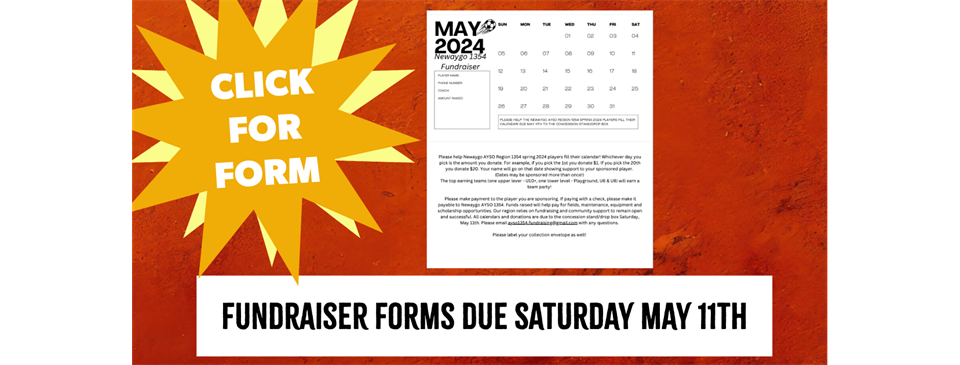 FUNDRAISER FORMS DUE SAT. MAY 11th